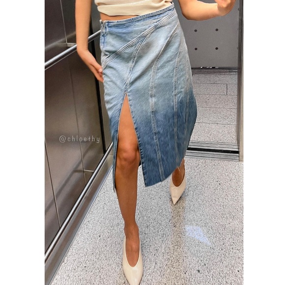 Zara Z1975 DENIM SLIT MIDI SKIRT - Picture 1 of 7